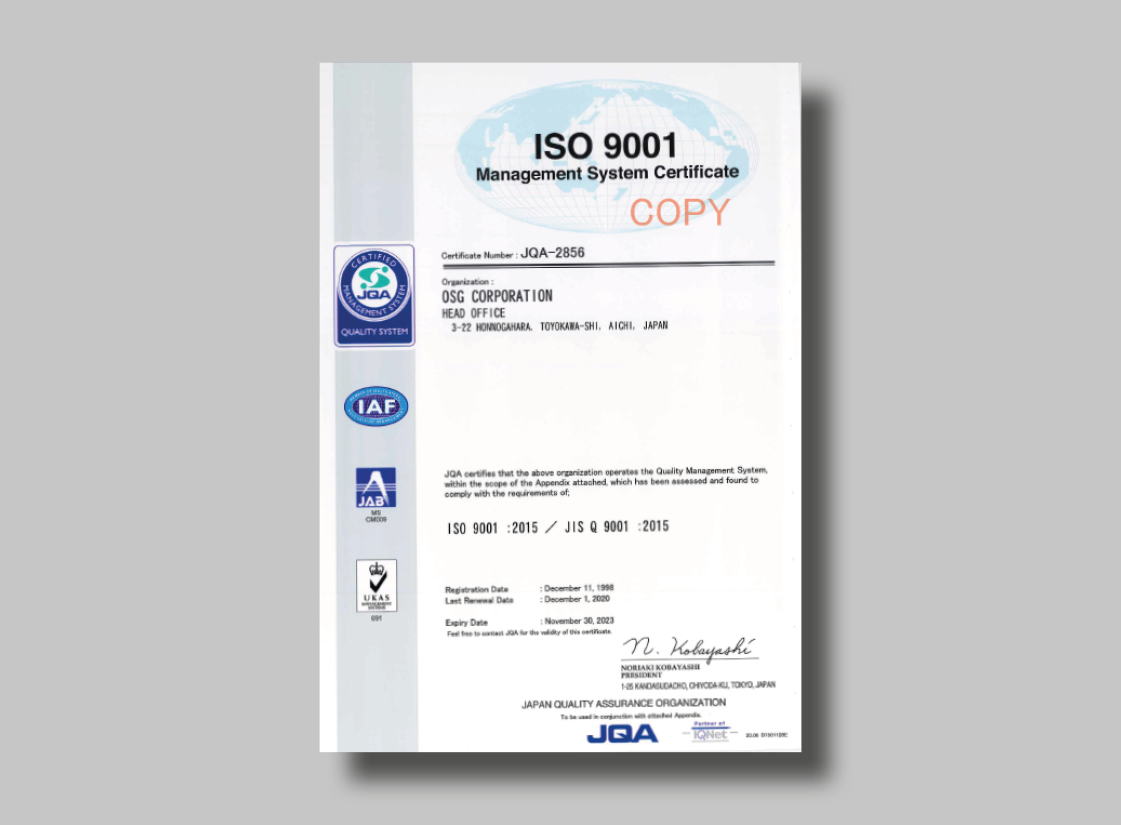 OSG ISO 9001 certifikat